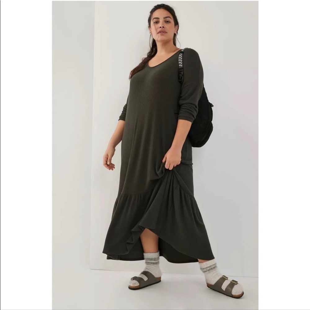 Saturday Sunday Relaxed V-Neck Ruffle-Hem Maxi Dress in Olive